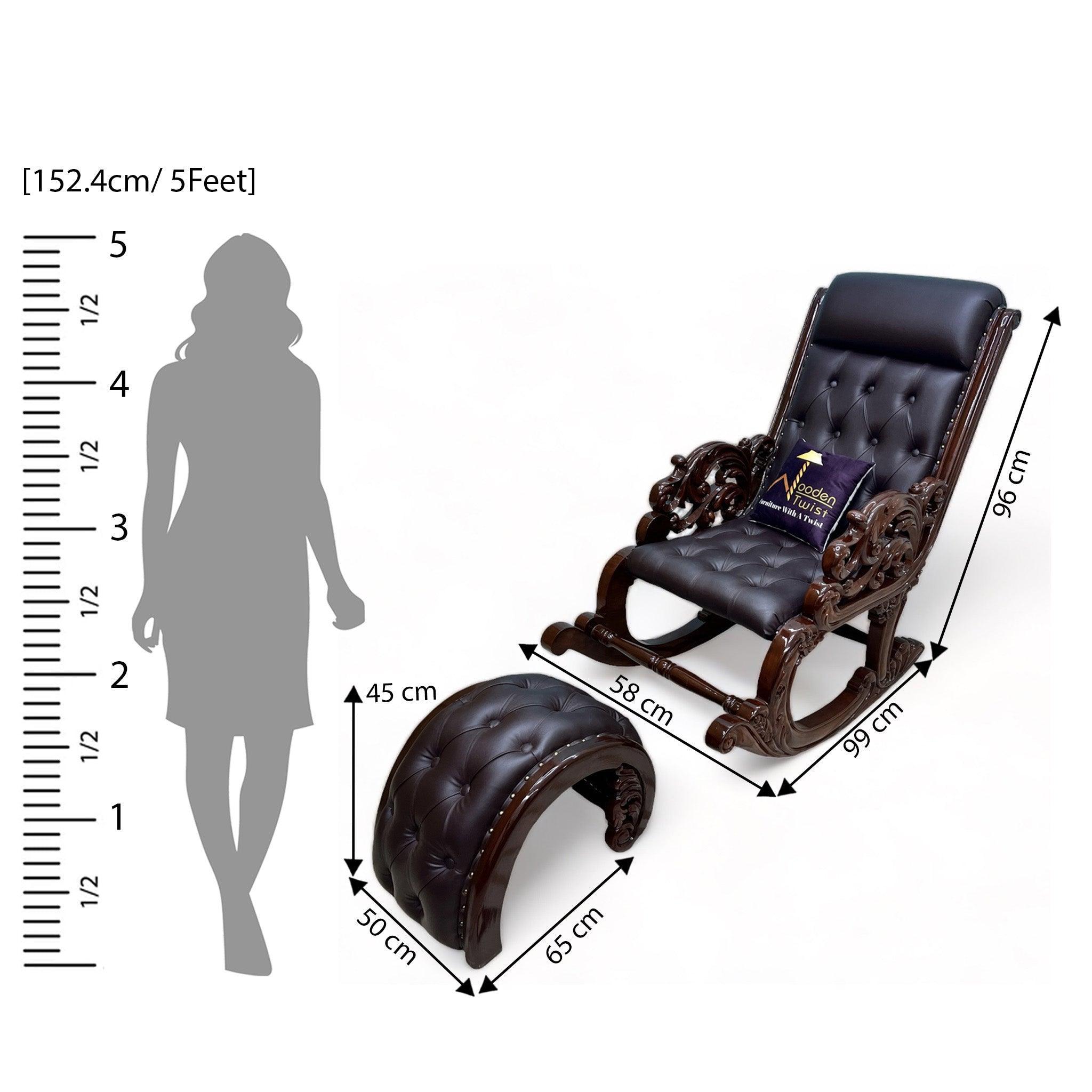 Graceful Hand Carved Rocking Chair with Foot Rest - WoodenTwist