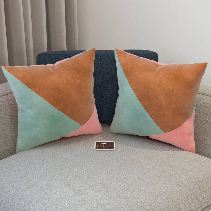 Fabrahome Abstract Square Velvet Cushion Cover Set of 2 ( Multicolor ) - WoodenTwist