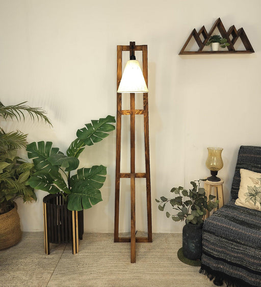 Achille Wooden Floor Lamp with Brown Base and Jute Fabric Lampshade - WoodenTwist