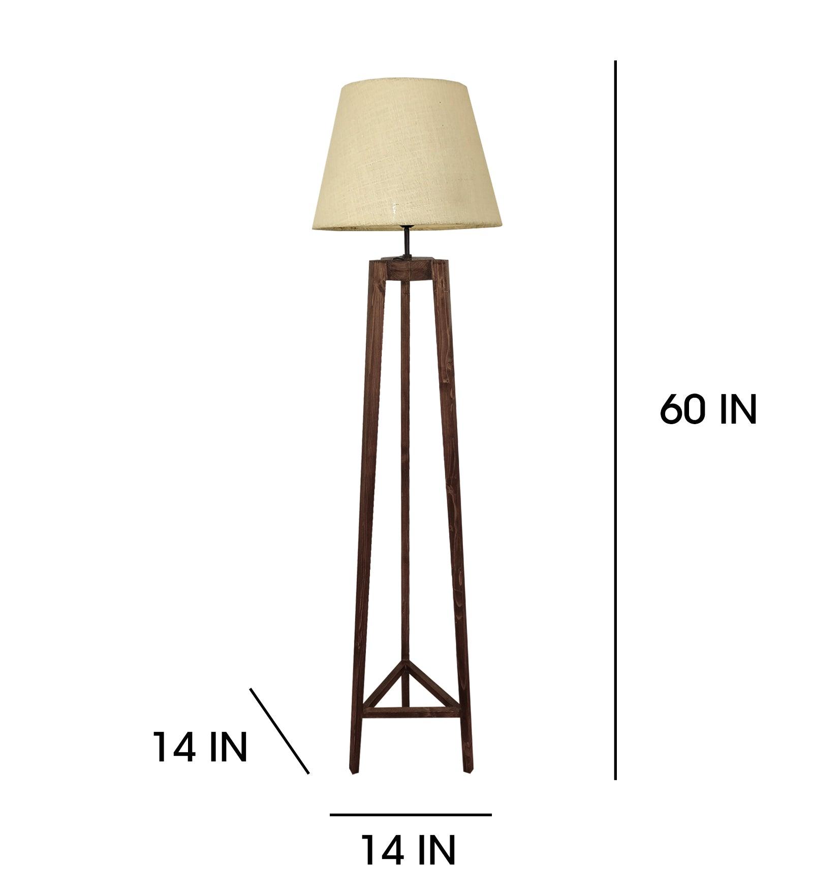 Adrienne Wooden Floor Lamp with Brown Base and Premium Beige Fabric Lampshade - WoodenTwist