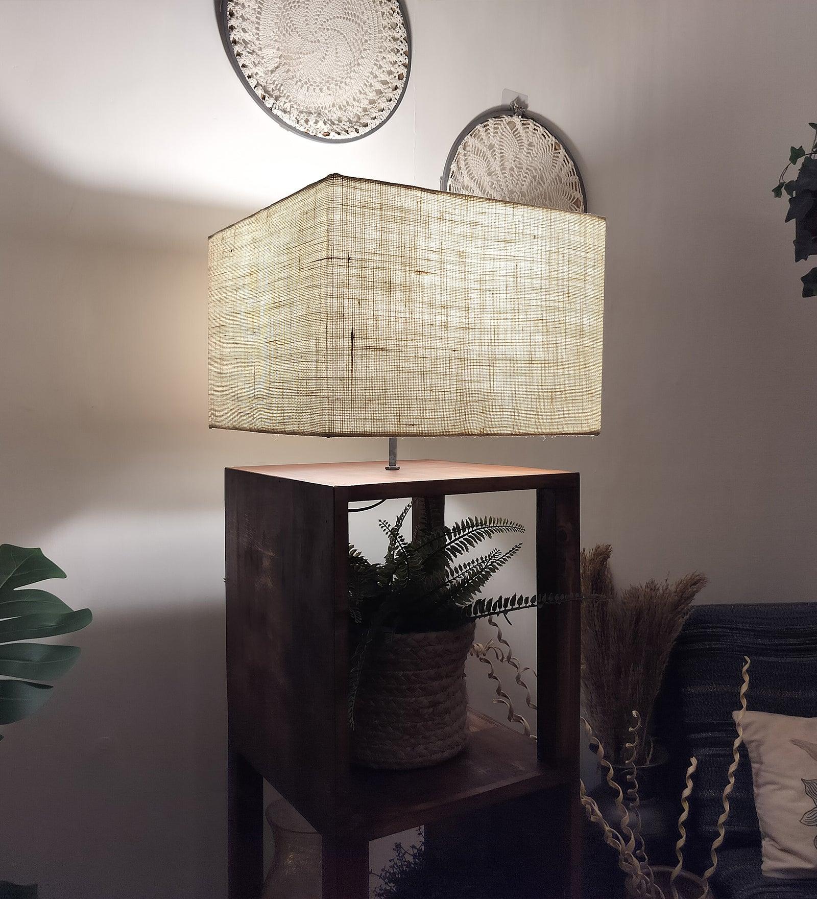 Agnes Wooden Floor Lamp with Brown Base and Jute Fabric Lampshade - WoodenTwist