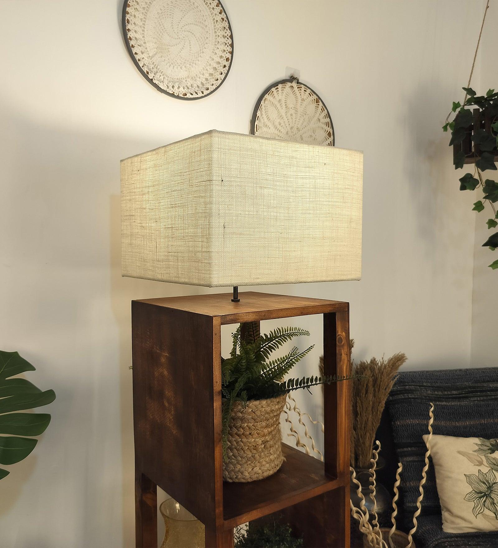 Agnes Wooden Floor Lamp with Brown Base and Jute Fabric Lampshade - WoodenTwist