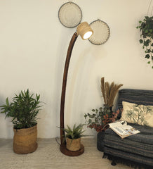 Alice Wooden Floor Lamp with Brown Base - WoodenTwist