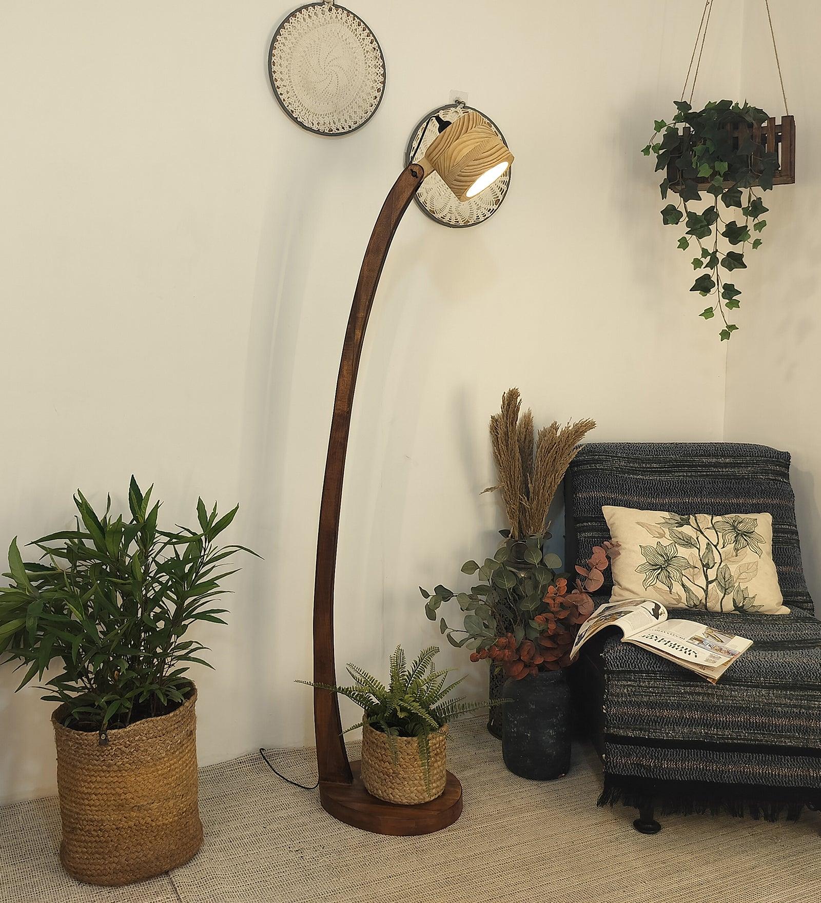 Alice Wooden Floor Lamp with Brown Base - WoodenTwist