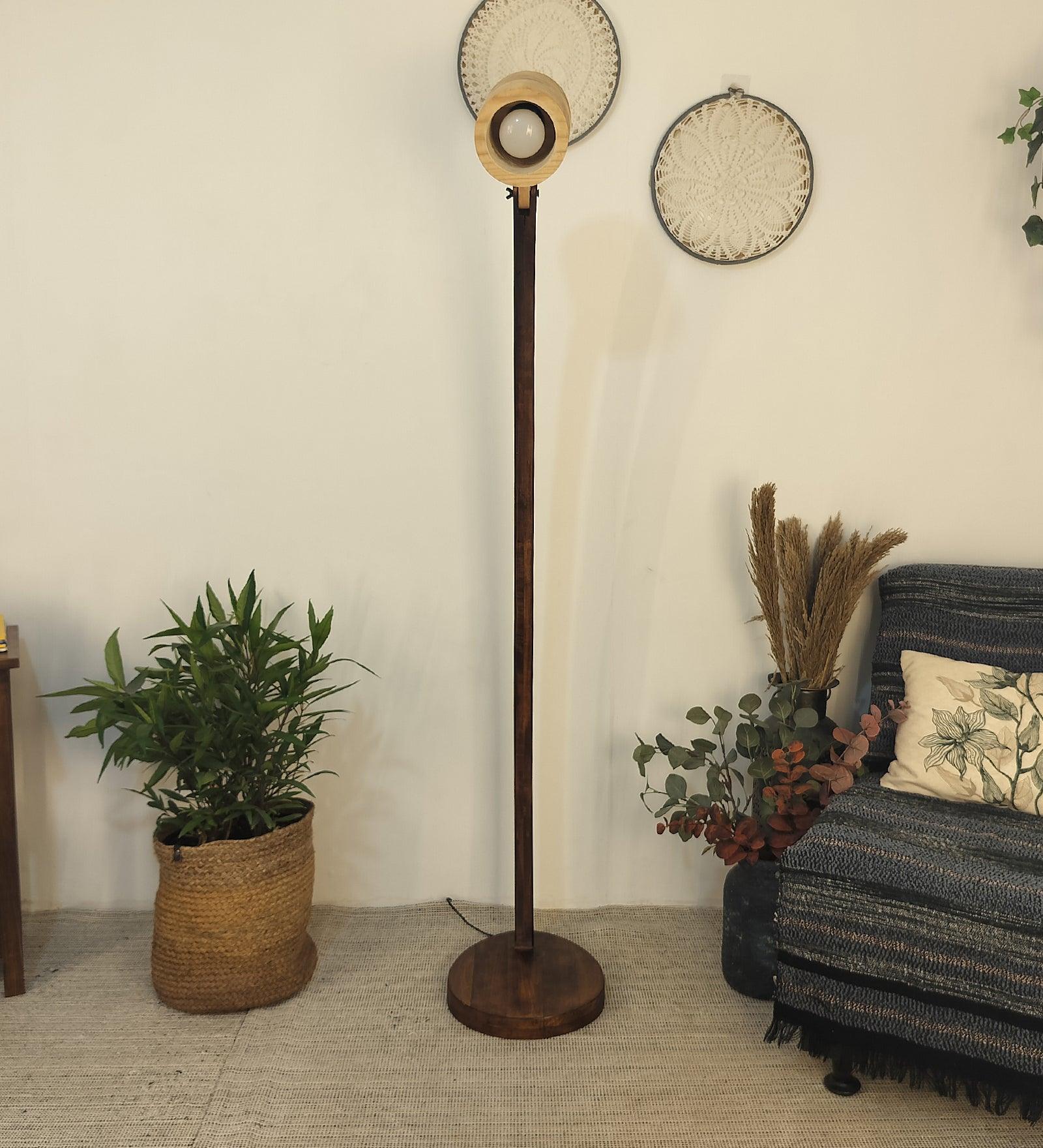 Alice Wooden Floor Lamp with Brown Base - WoodenTwist