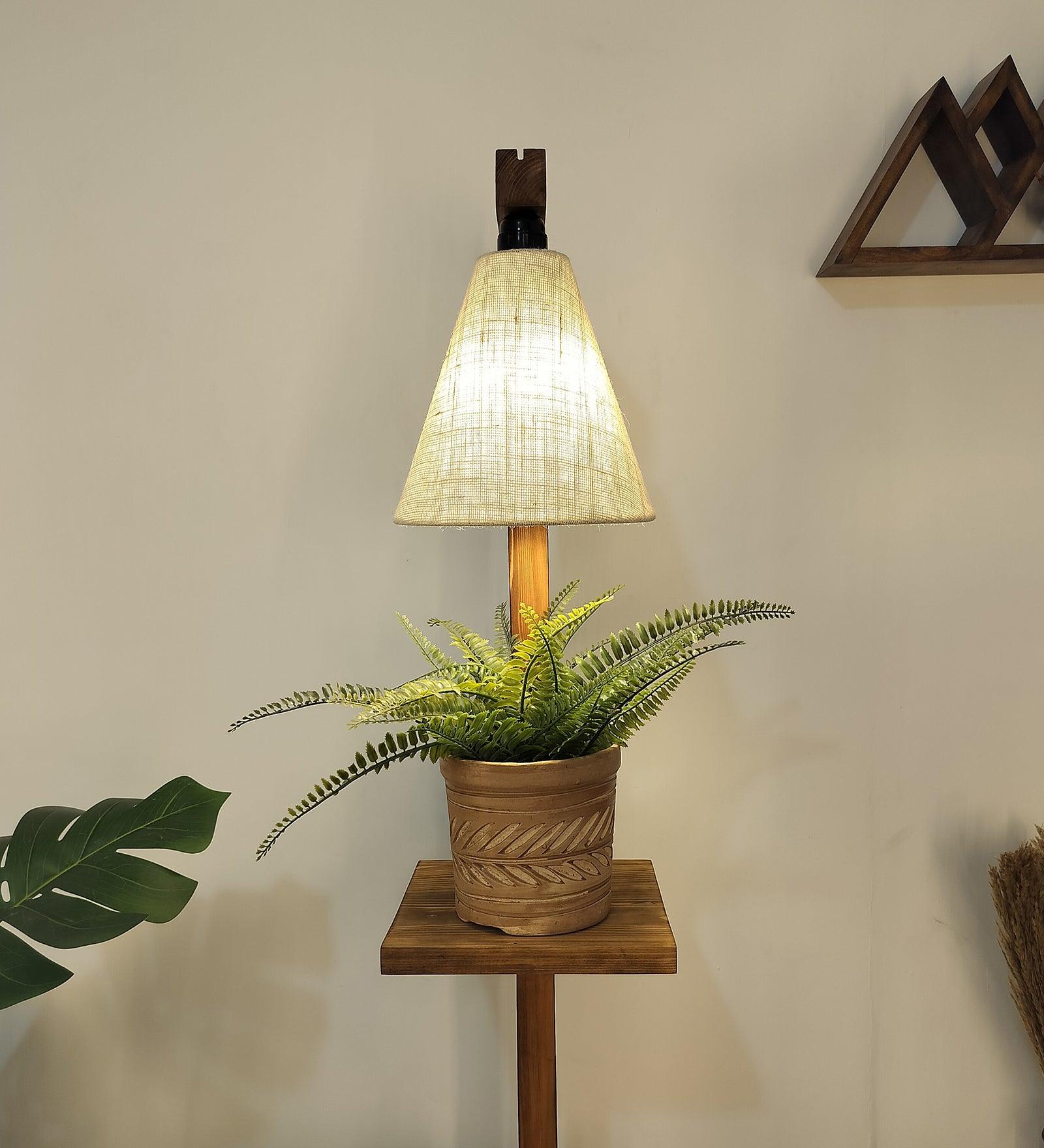 Andre Wooden Floor Lamp with Brown Base and Jute Fabric Lampshade - WoodenTwist