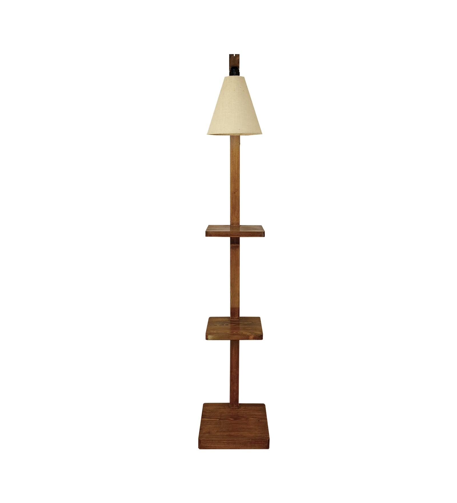 Andre Wooden Floor Lamp with Brown Base and Jute Fabric Lampshade - WoodenTwist