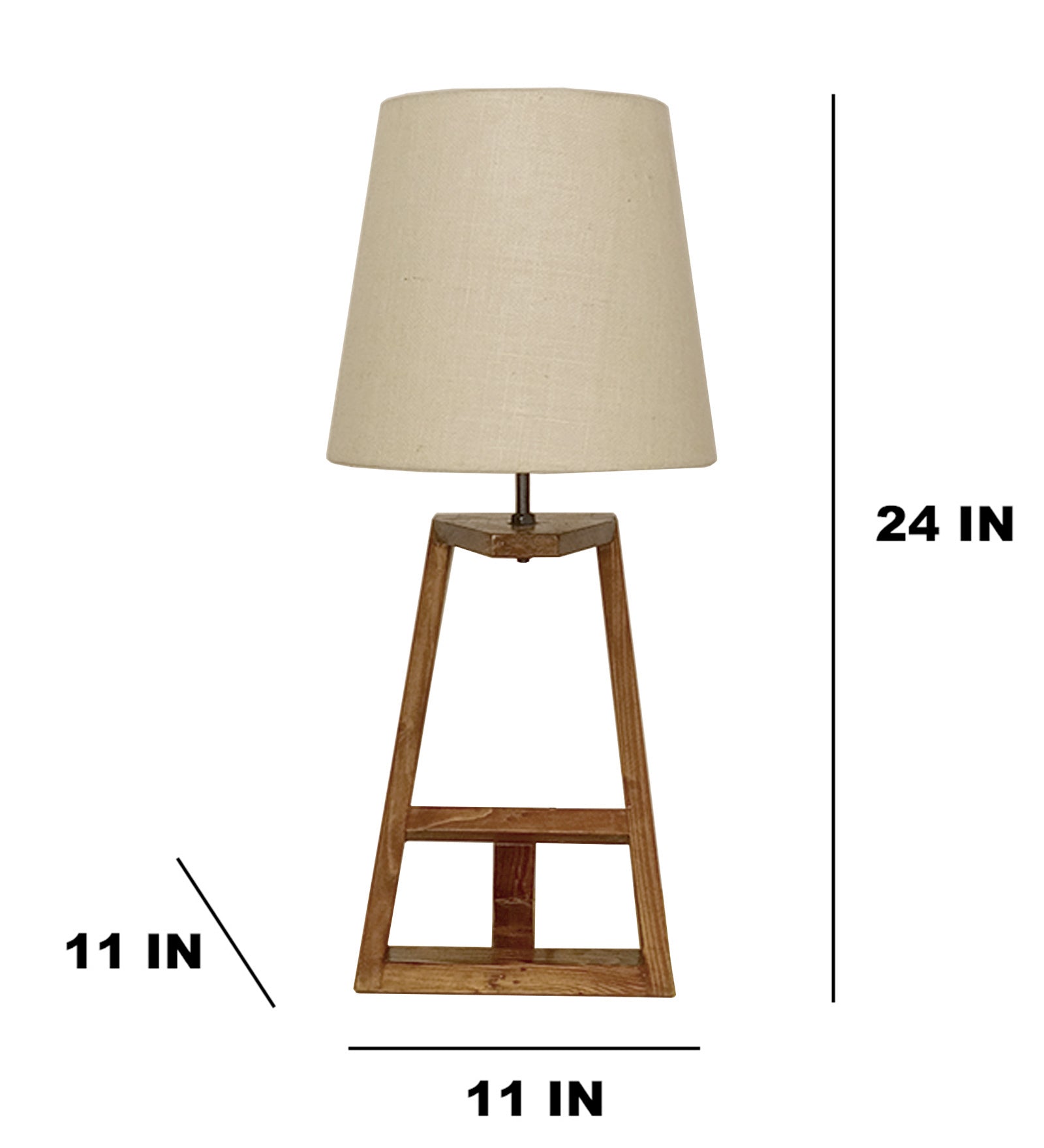 Angular Wooden Table Lamp with Brown Base and Premium White Fabric Lampshade