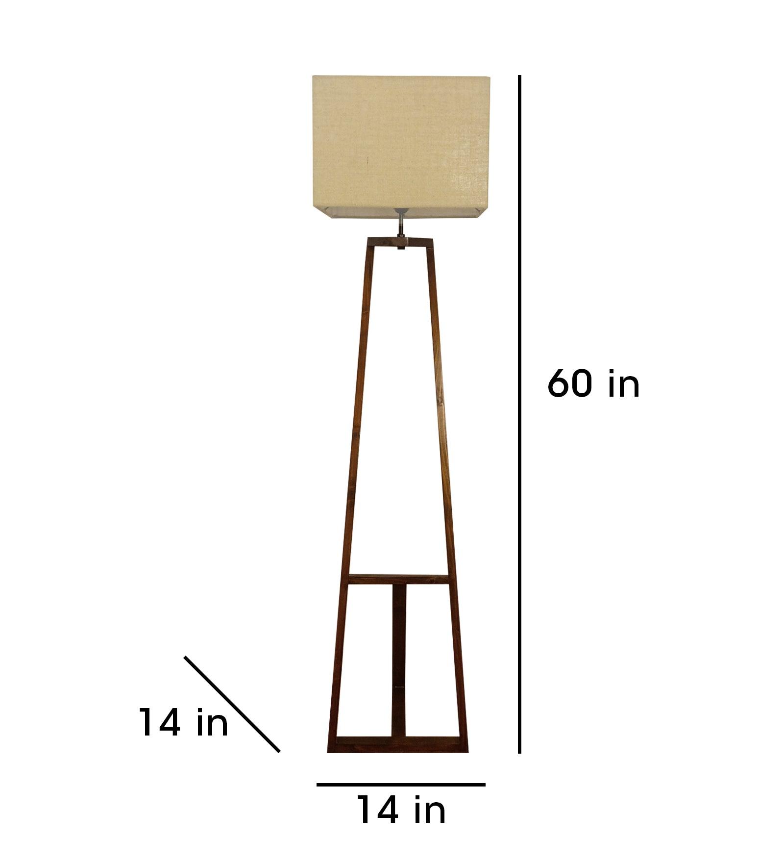 Angular Wooden Floor Lamp with Brown Base and Premium Beige Fabric Lampshade - WoodenTwist