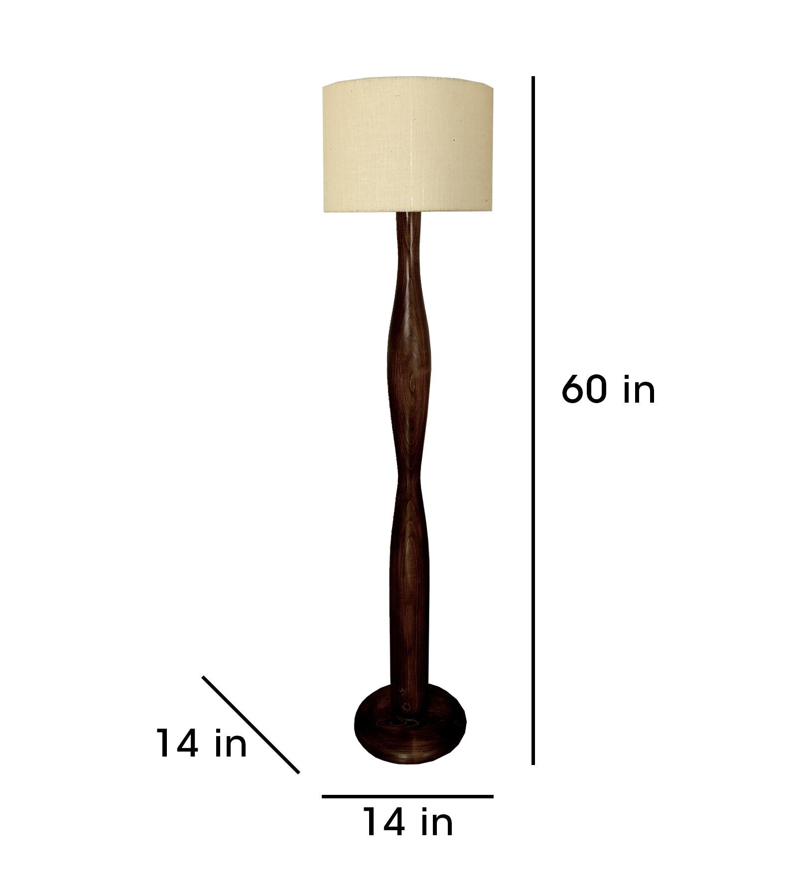 Aristro Wooden Floor Lamp with Brown Base and Jute Fabric Lampshade - WoodenTwist