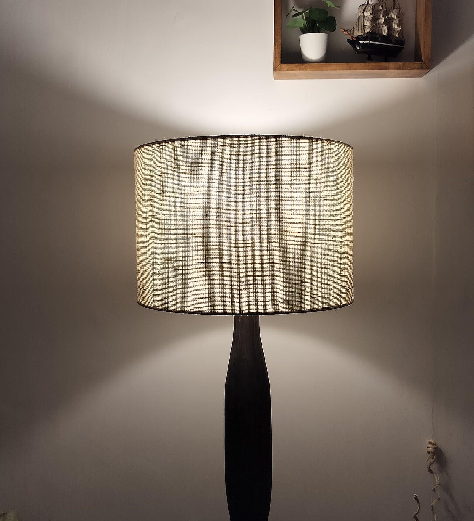 Aristro Wooden Floor Lamp with Brown Base and Jute Fabric Lampshade - WoodenTwist