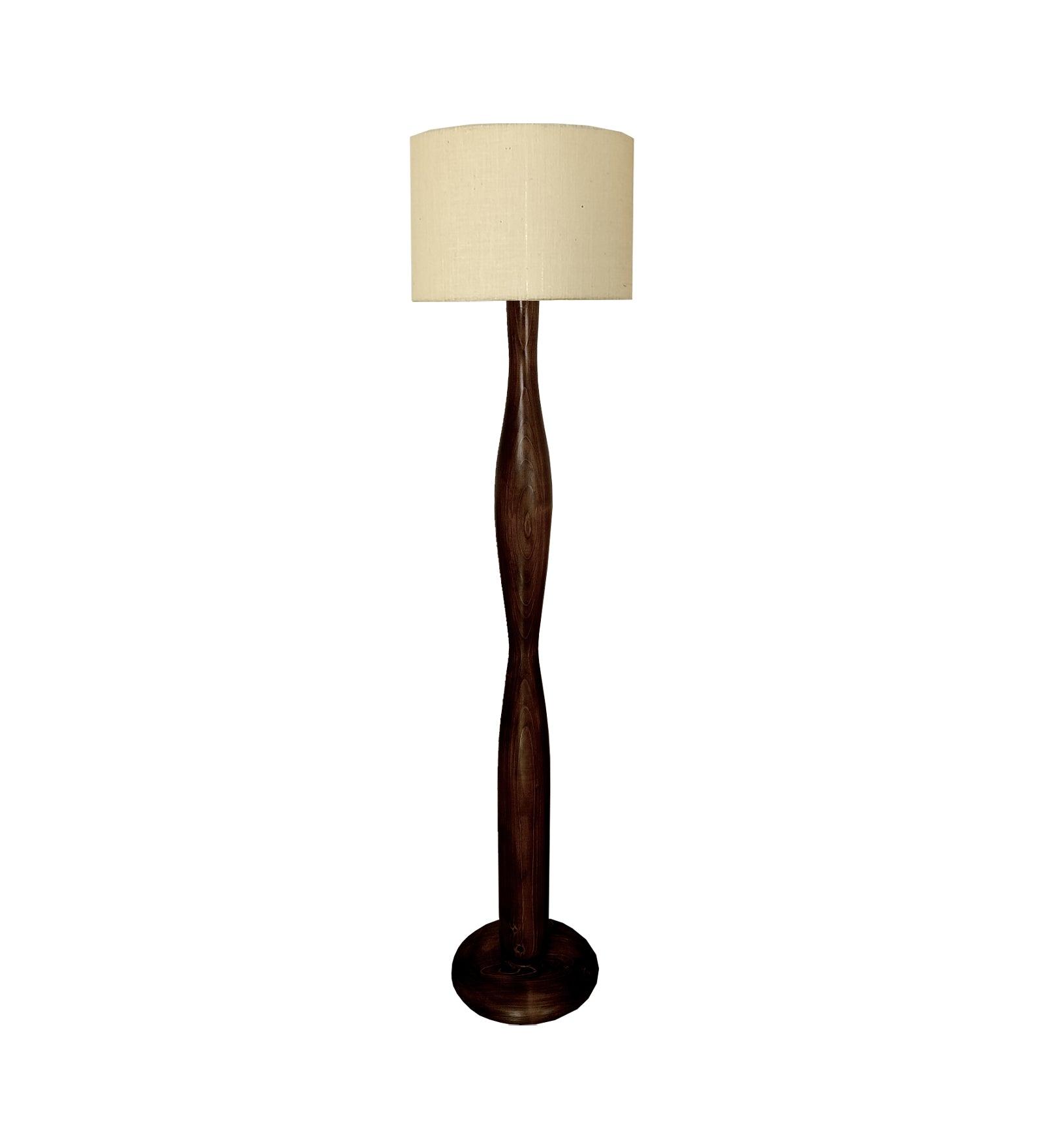 Aristro Wooden Floor Lamp with Brown Base and Jute Fabric Lampshade - WoodenTwist