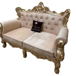 Wooden Boutique French Baroque Style Golden Leaf Hand Carved Sofa (2 Seater) - WoodenTwist