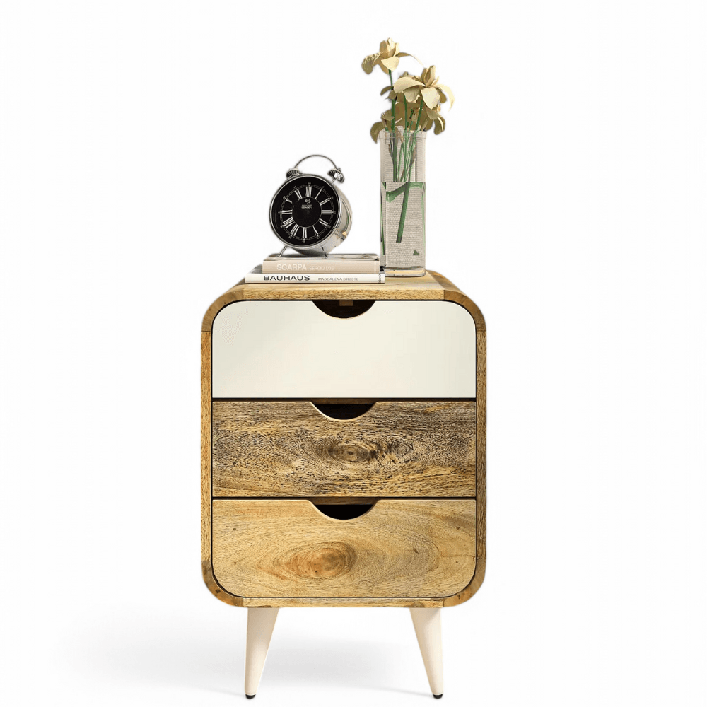 Wooden Twist Solivne Nightstand Bedside Table with 3 Spacious Storage Drawers - WoodenTwist