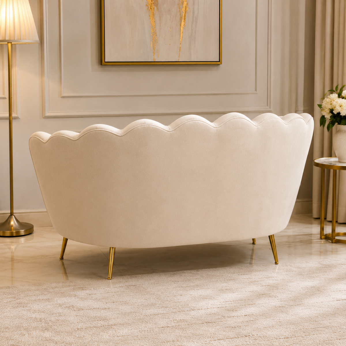 Wooden Twist Terciopelo Flared Arm Solid Wood Metal Legs Velvet Fabric Loveseat Modern Chaise Lounge