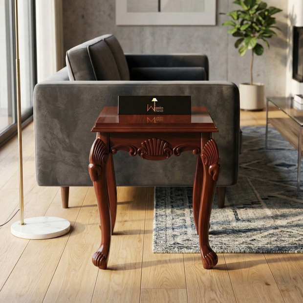 Wooden Twist Gracious Hand Carved Teak Wood End Table for Home Décor - WoodenTwist