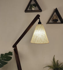 Benji Wooden Floor Lamp with Brown Base and Beige Fabric Lampshade - WoodenTwist