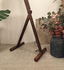 Benji Wooden Floor Lamp with Brown Base and Beige Fabric Lampshade - WoodenTwist