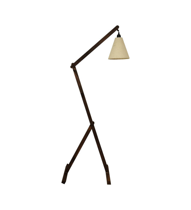 Benji Wooden Floor Lamp with Brown Base and Beige Fabric Lampshade - WoodenTwist
