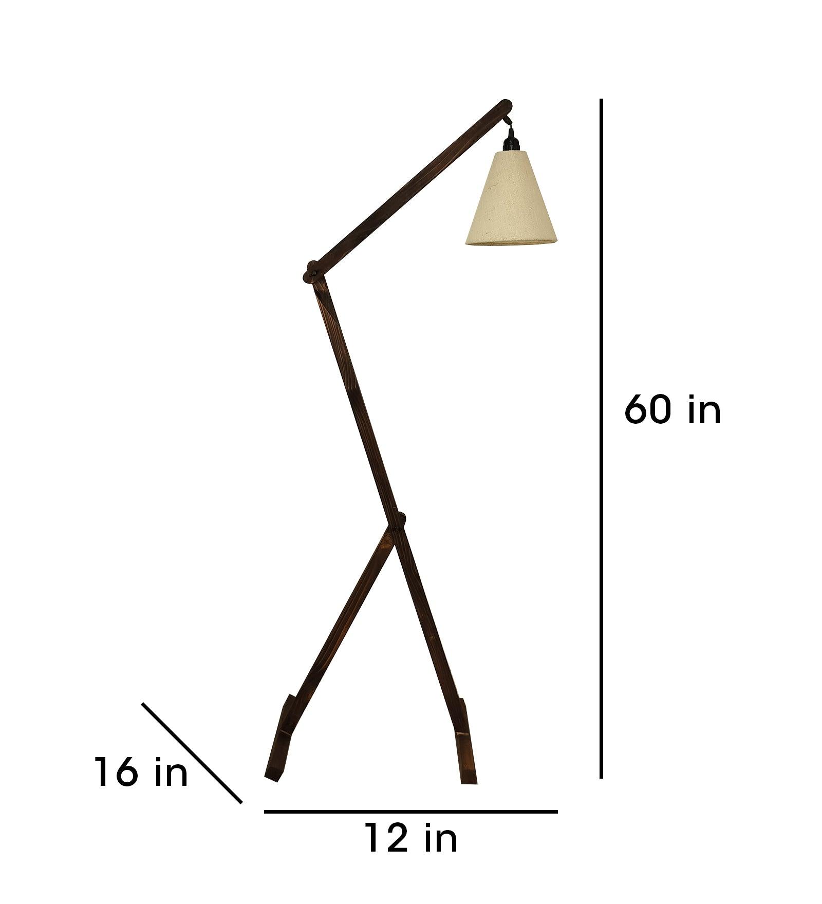 Benji Wooden Floor Lamp with Brown Base and Beige Fabric Lampshade - WoodenTwist