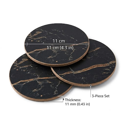 Wooden Twist Black Round Coasters for Tea