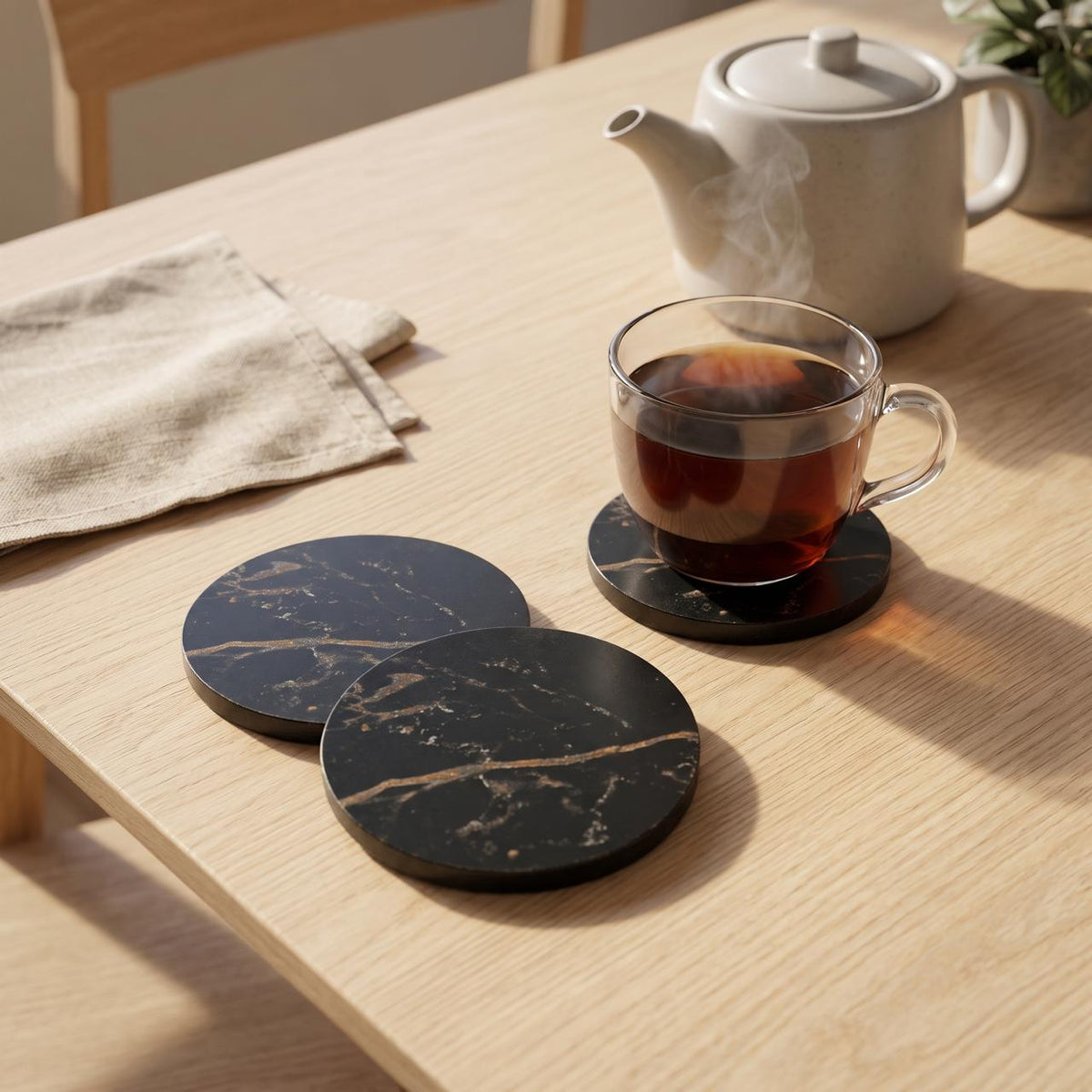 Wooden Twist Black Round Coasters for Tea