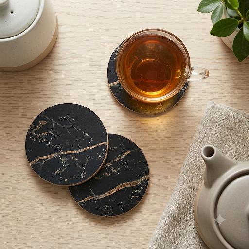 Wooden Twist Black Round Coasters for Tea