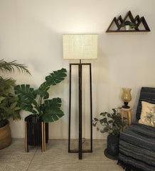 Blender Wooden Floor Lamp with Premium Beige Fabric Lampshade - WoodenTwist