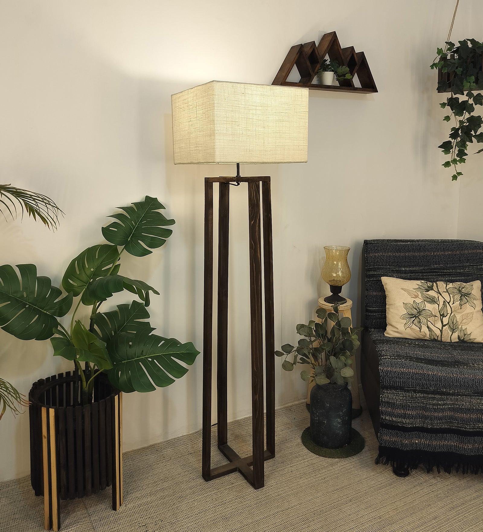 Blender Wooden Floor Lamp with Premium Beige Fabric Lampshade - WoodenTwist