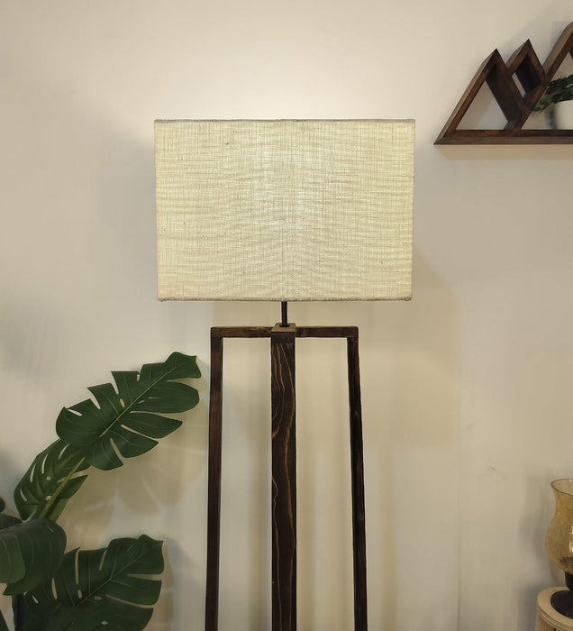 Blender Wooden Floor Lamp with Premium Beige Fabric Lampshade - WoodenTwist