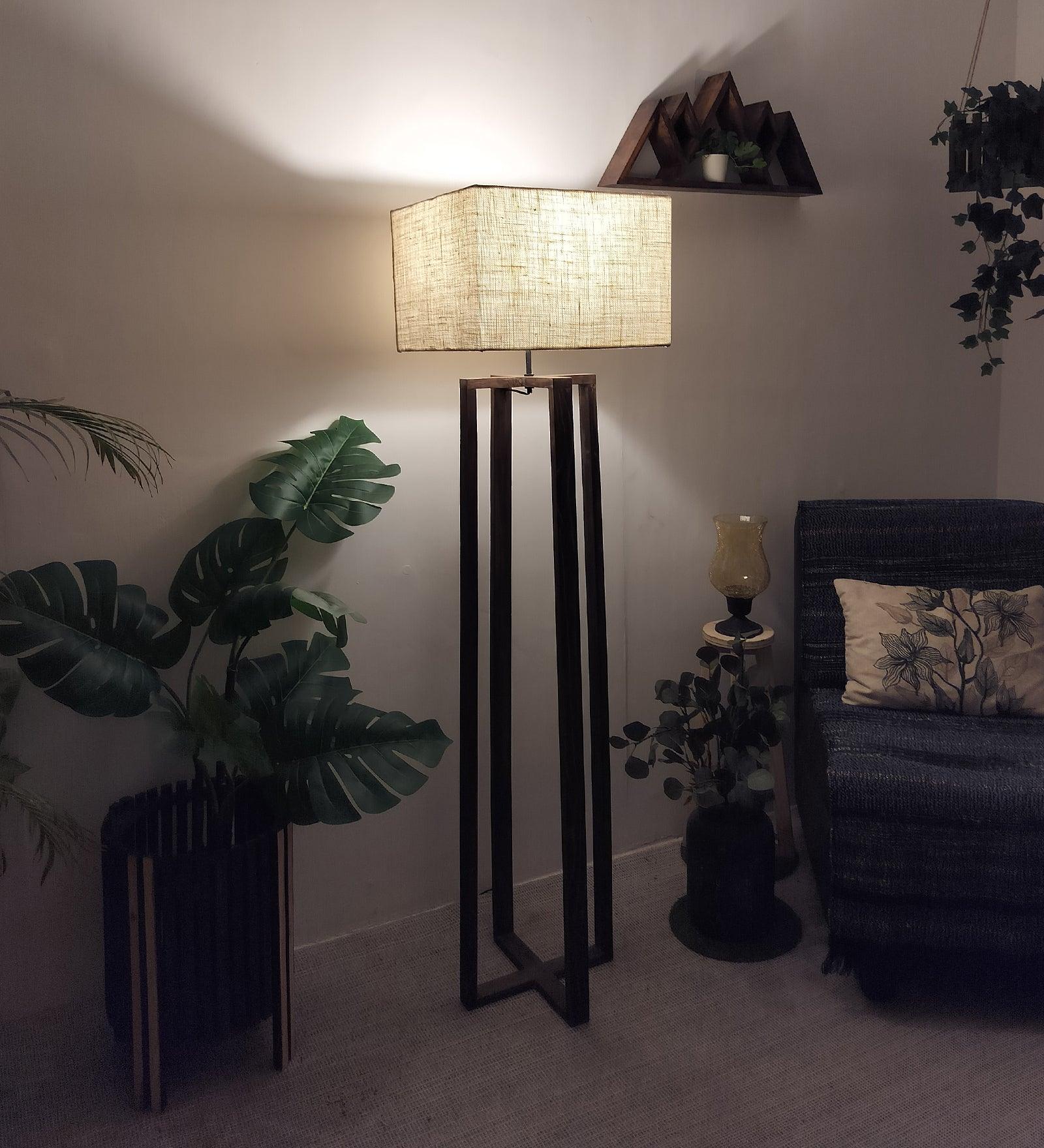 Blender Wooden Floor Lamp with Premium Beige Fabric Lampshade - WoodenTwist