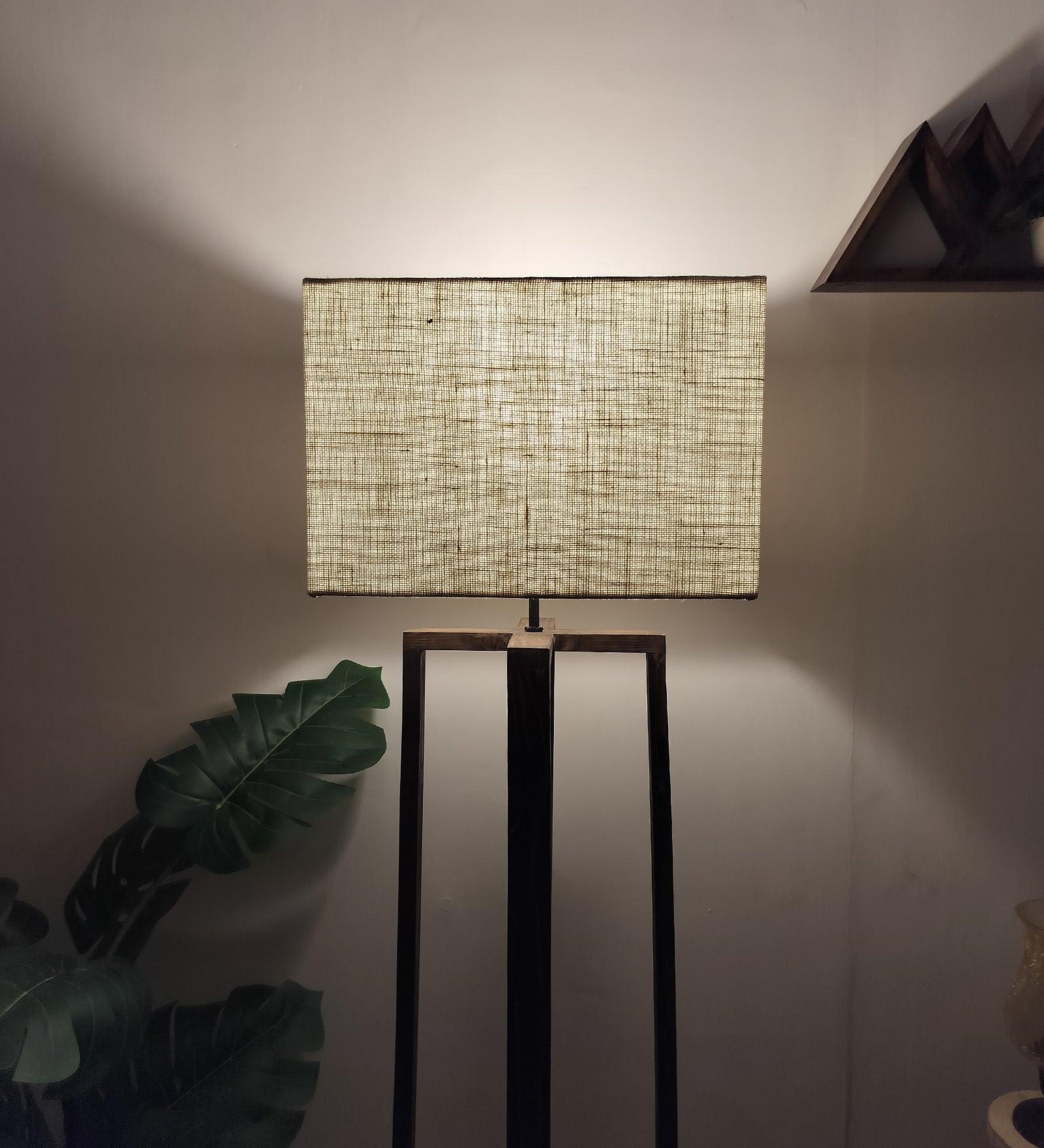 Blender Wooden Floor Lamp with Premium Beige Fabric Lampshade - WoodenTwist