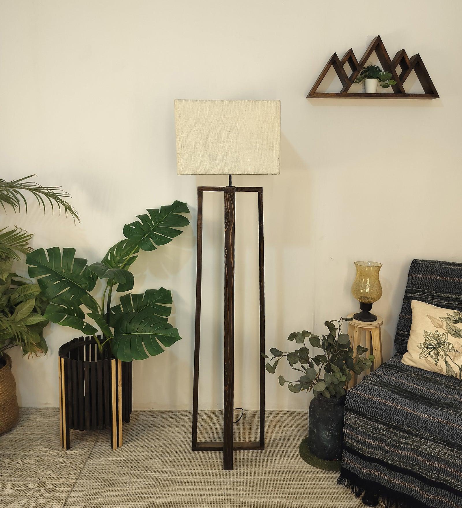 Blender Wooden Floor Lamp with Premium Beige Fabric Lampshade - WoodenTwist