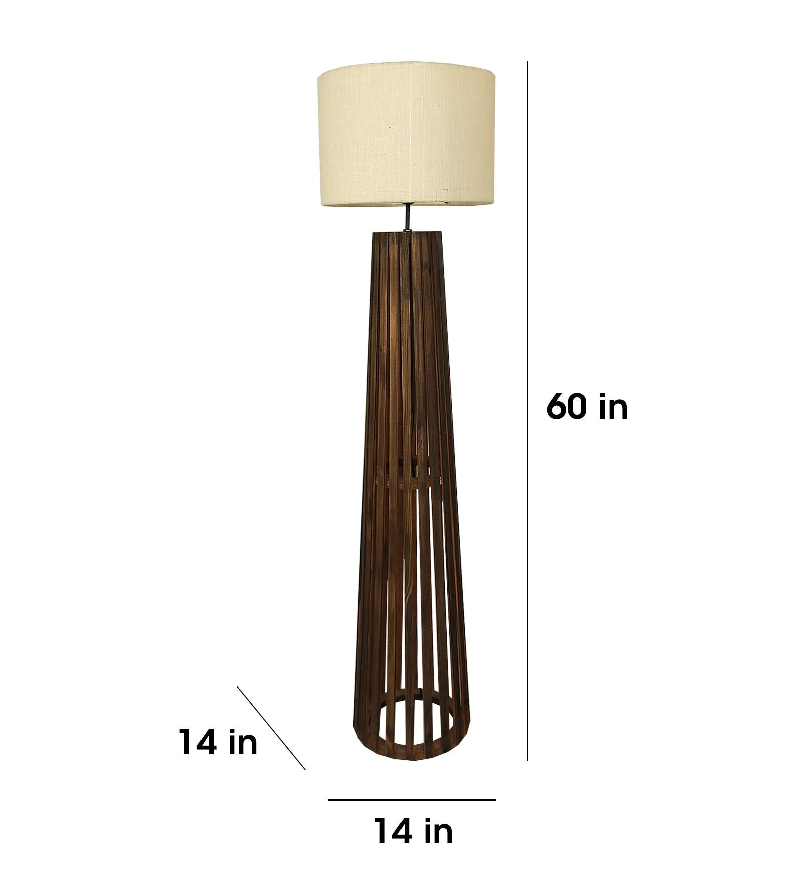 Boho Wooden Floor Lamp with Brown Base and Beige Fabric Lampshade - WoodenTwist