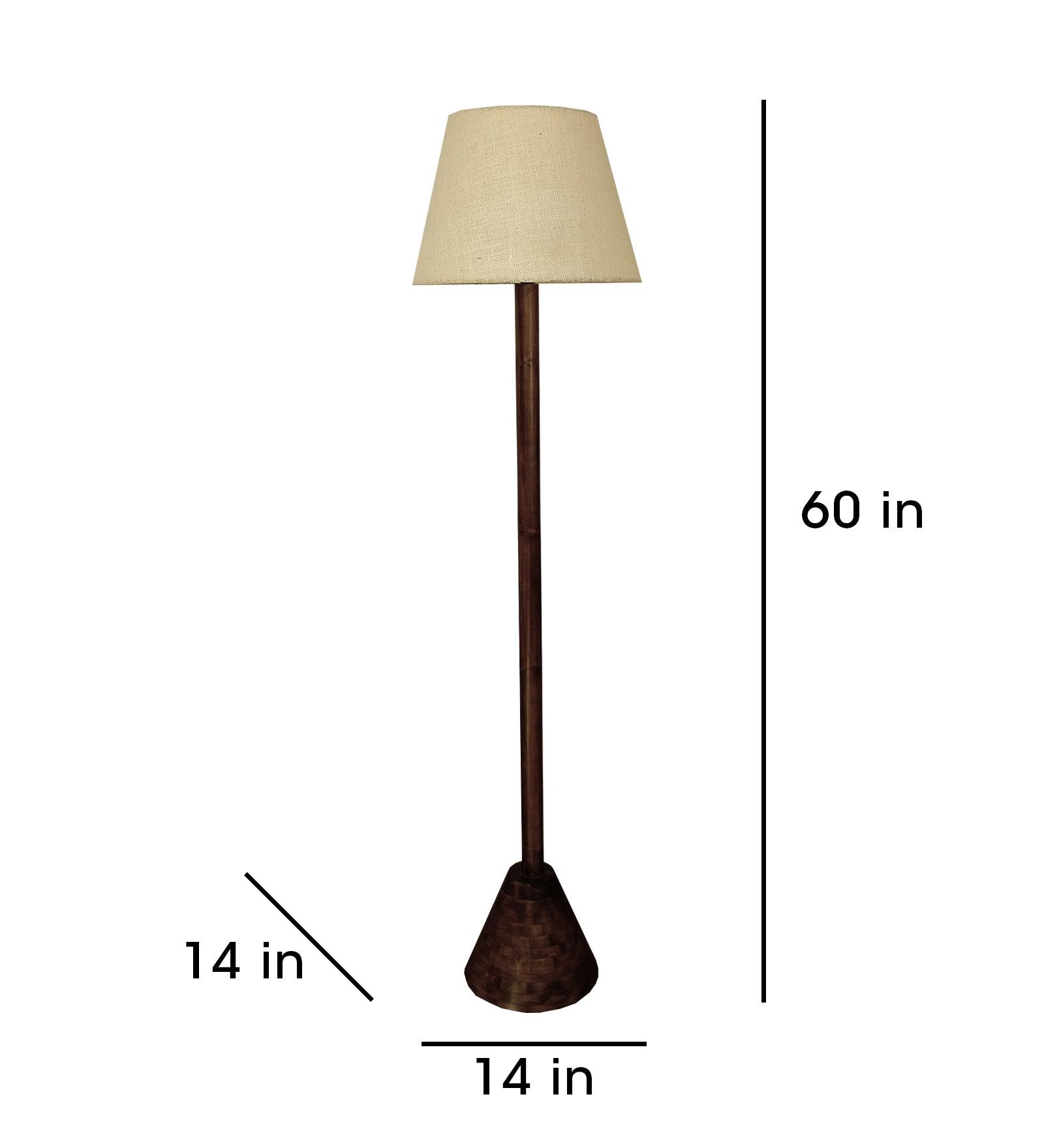 Brice Wooden Floor Lamp with Brown Base and Jute Fabric Lampshade - WoodenTwist