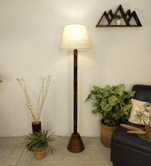 Brice Wooden Floor Lamp with Brown Base and Jute Fabric Lampshade - WoodenTwist