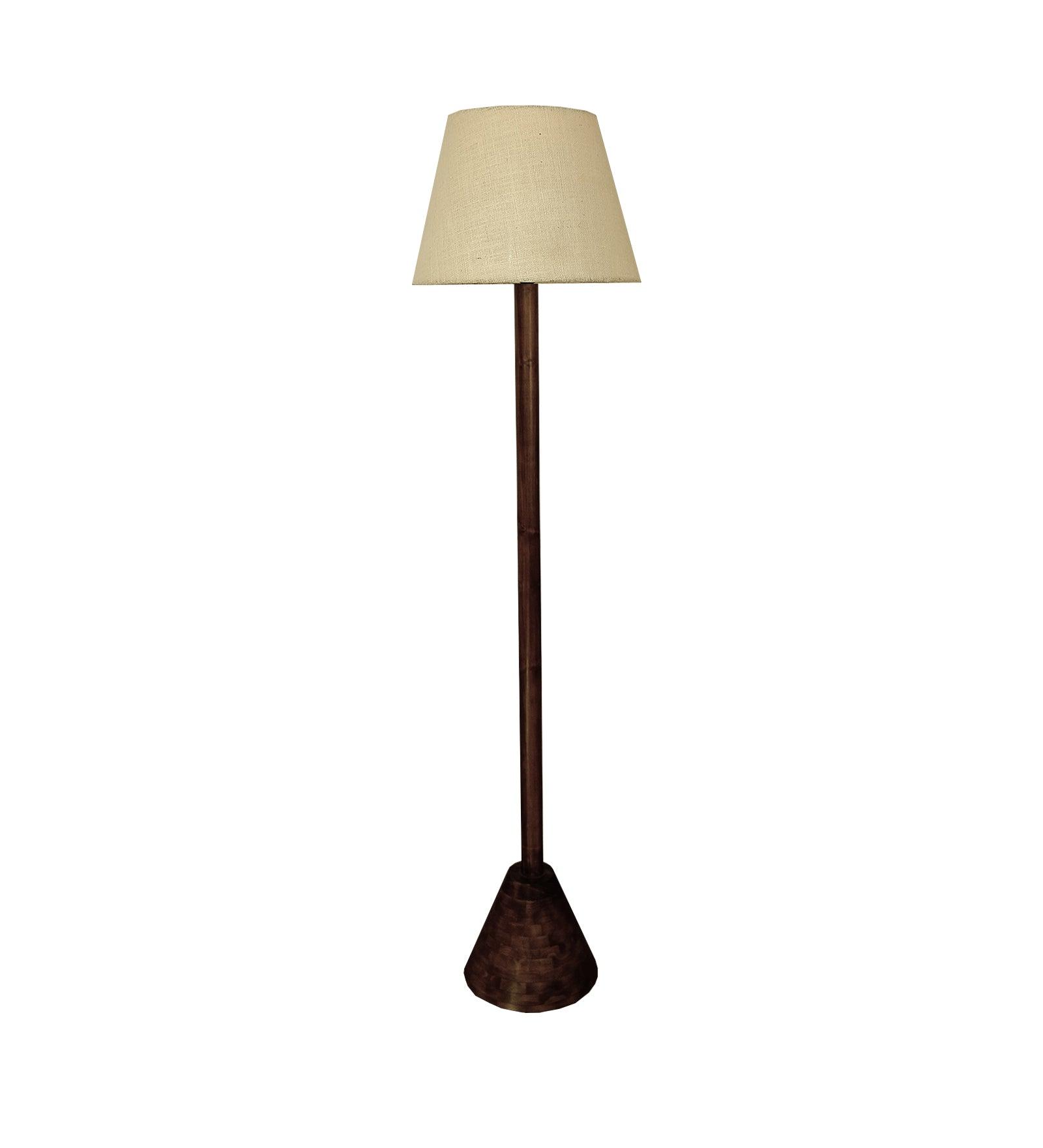 Brice Wooden Floor Lamp with Brown Base and Jute Fabric Lampshade - WoodenTwist