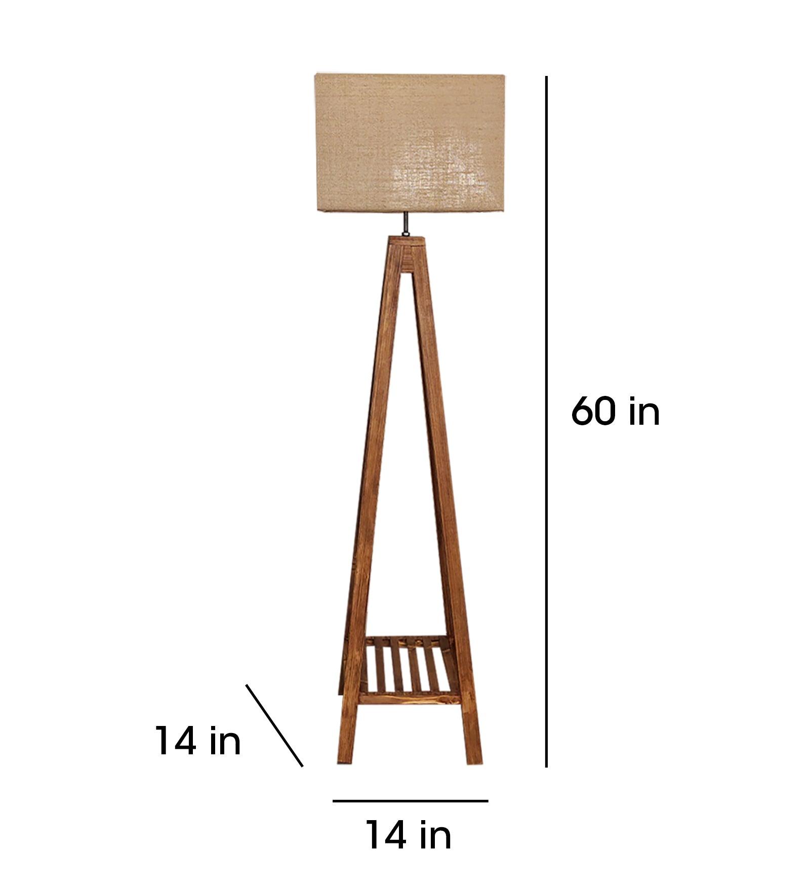 Brielle Wooden Floor Lamp with Brown Base and Beige Fabric Lampshade - WoodenTwist