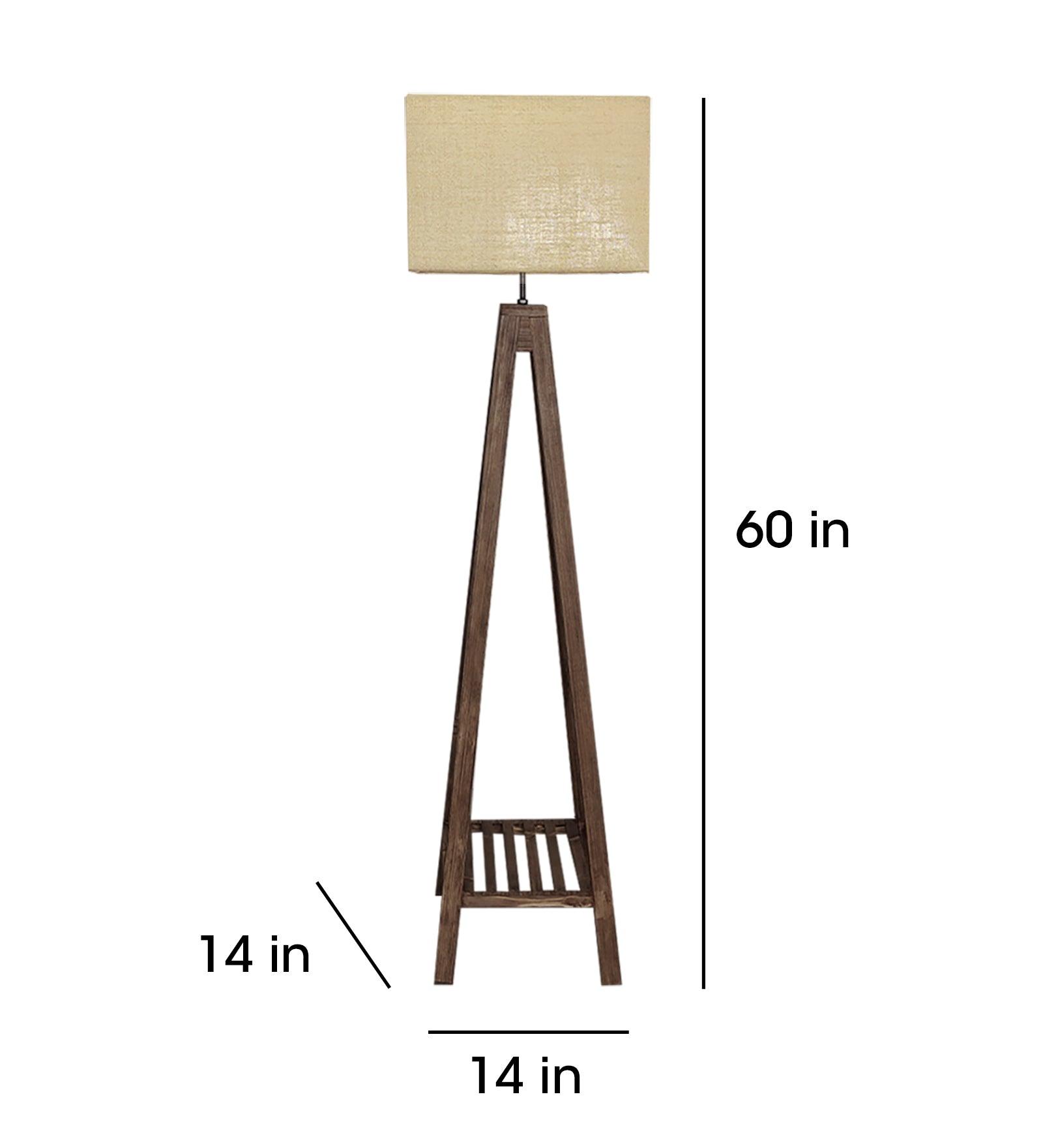 Brielle Wooden Floor Lamp with Brown Base and Beige Fabric Lampshade - WoodenTwist