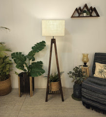 Brielle Wooden Floor Lamp with Brown Base and Beige Fabric Lampshade - WoodenTwist