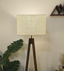 Brielle Wooden Floor Lamp with Brown Base and Beige Fabric Lampshade - WoodenTwist