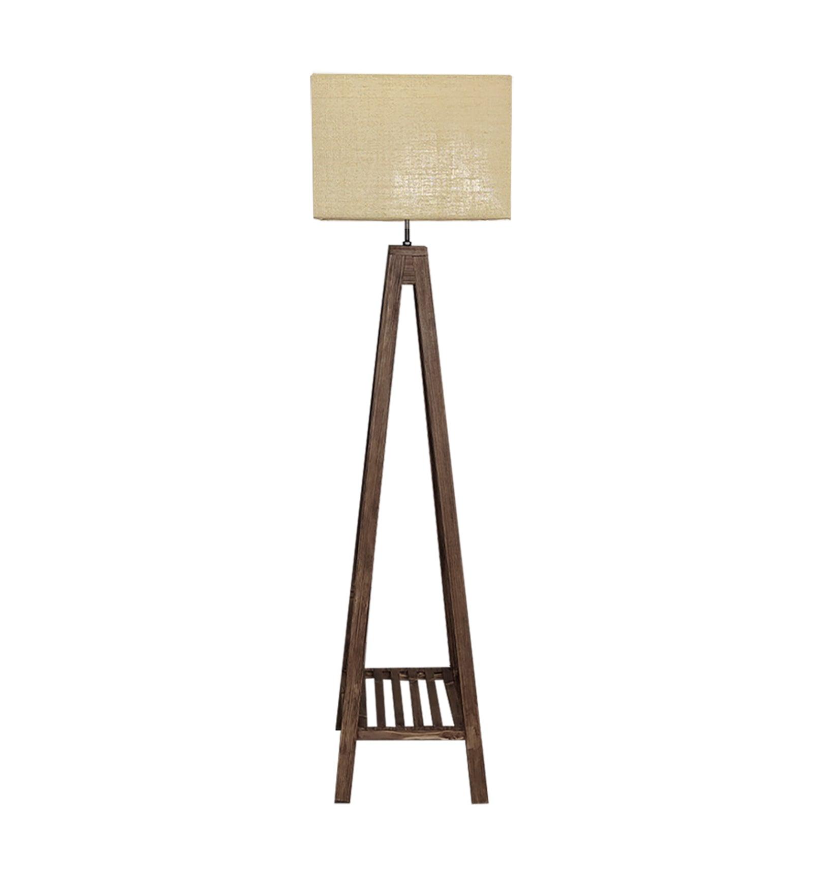 Brielle Wooden Floor Lamp with Brown Base and Beige Fabric Lampshade - WoodenTwist