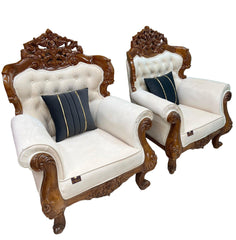 Wooden Twist Glamor Hand Carved Teak Wood Sofa (Set of 2) - WoodenTwist