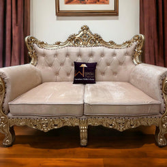 Wooden Boutique French Baroque Style Golden Leaf Hand Carved Sofa (2 Seater) - WoodenTwist