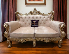 Wooden Boutique French Baroque Style Golden Leaf Hand Carved Sofa (2 Seater) - WoodenTwist