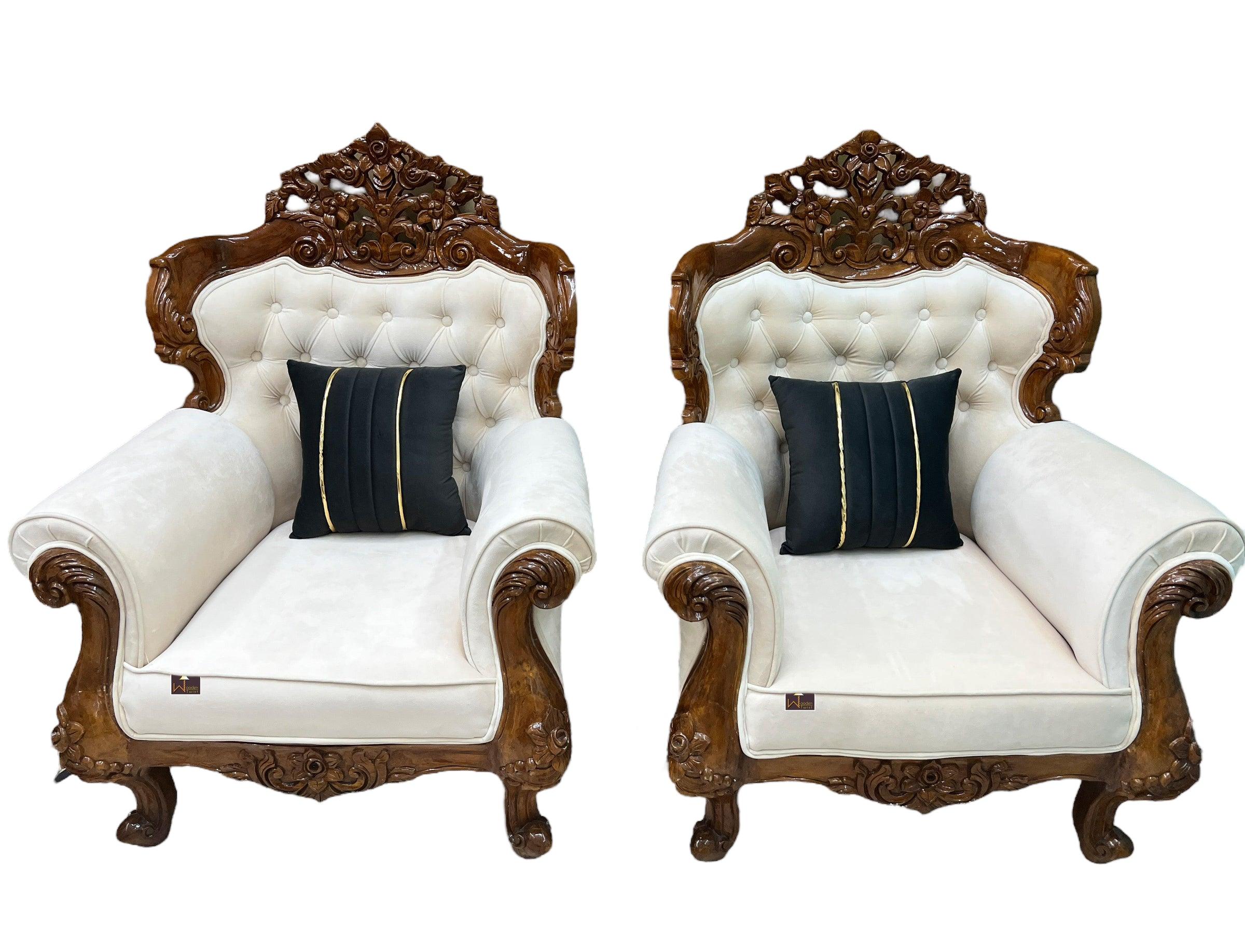 Wooden Twist Glamor Hand Carved Teak Wood Sofa (Set of 2) - WoodenTwist