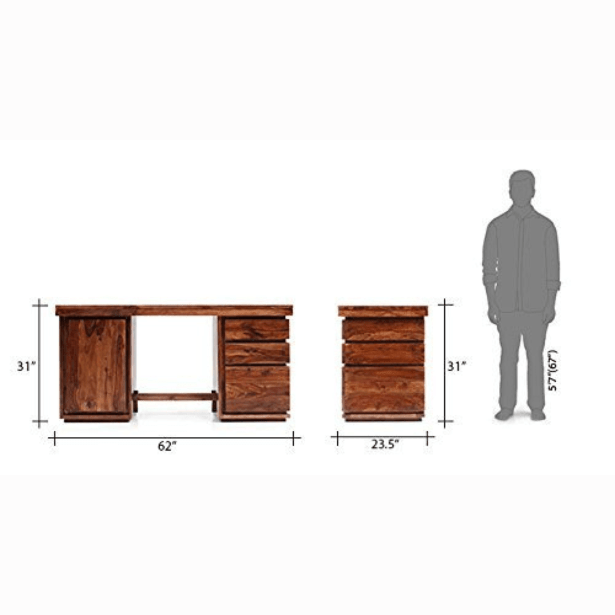 Handmade Teak Wood Study Table Office Desk with Storage - View 6