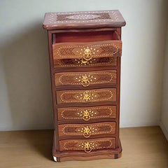 Wooden Twist Crfoza Hand Carved Sheesham Wood Cabinet with 6 Drawers Rustic Storage Organizer for Home Decor