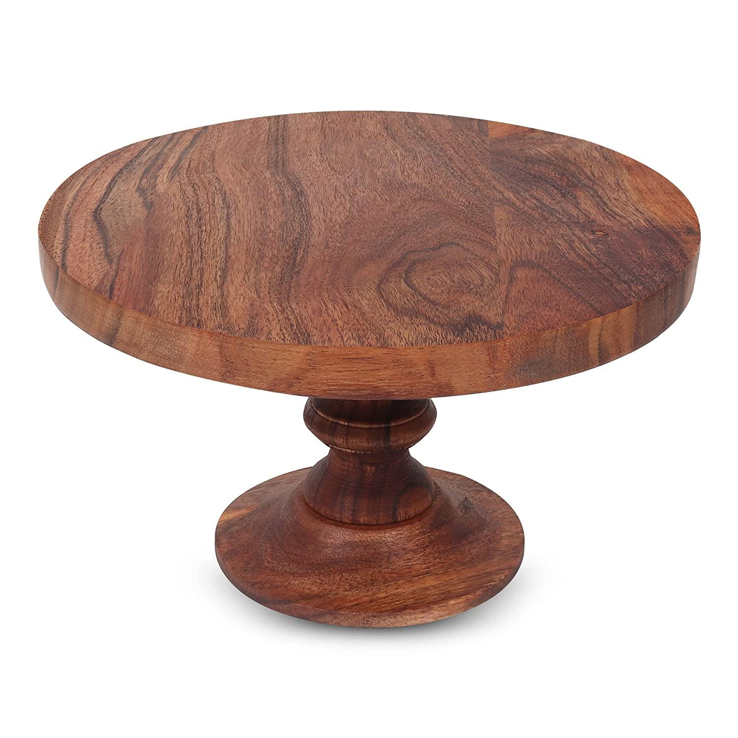 Wooden Twist Round Acacia Wood Cake Stand