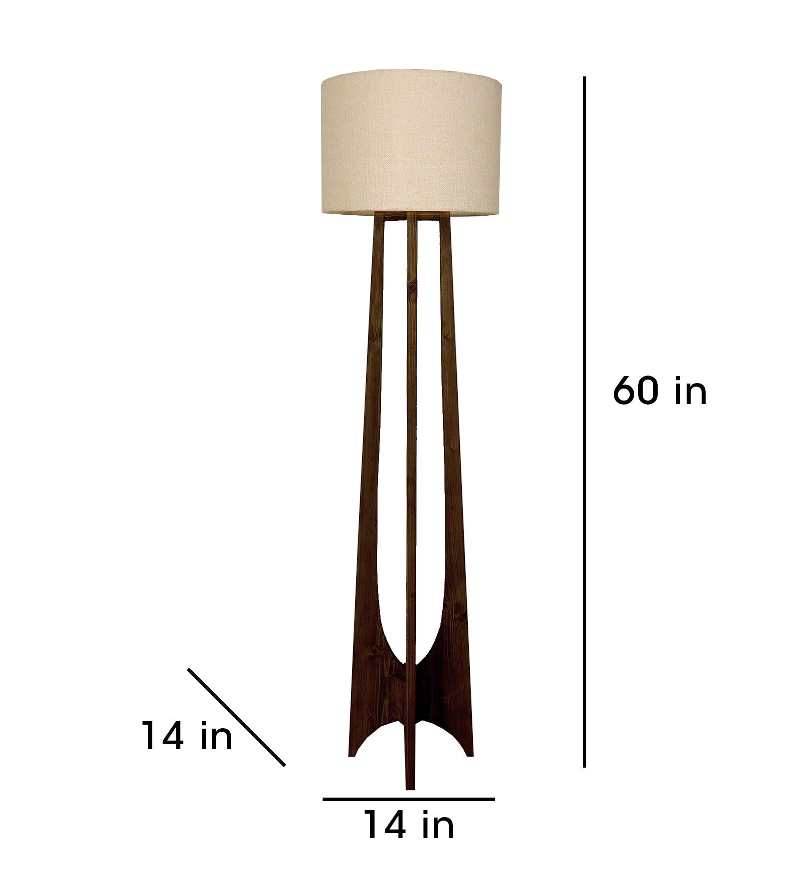 Camille Wooden Floor Lamp with Brown Base and Jute Fabric Lampshade - WoodenTwist